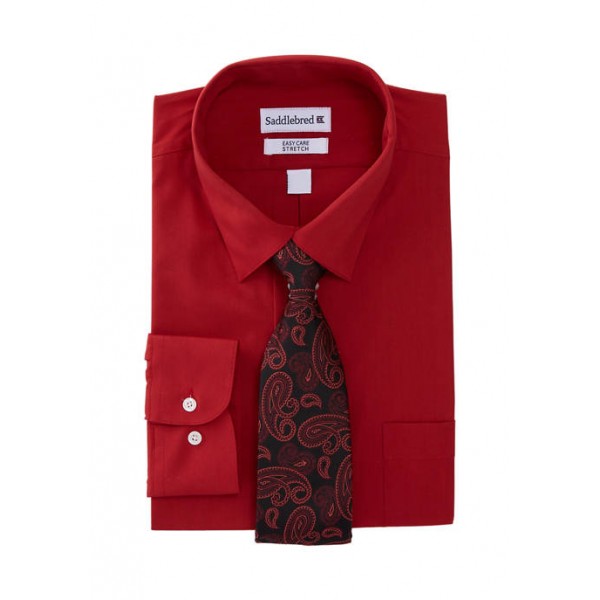 Saddlebred® 2 Piece Solid Dress Shirt and Tie Set