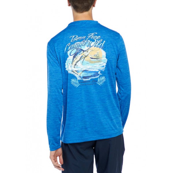 Caribbean Joe Men's Long Sleeve Fish Graphic T-Shirt