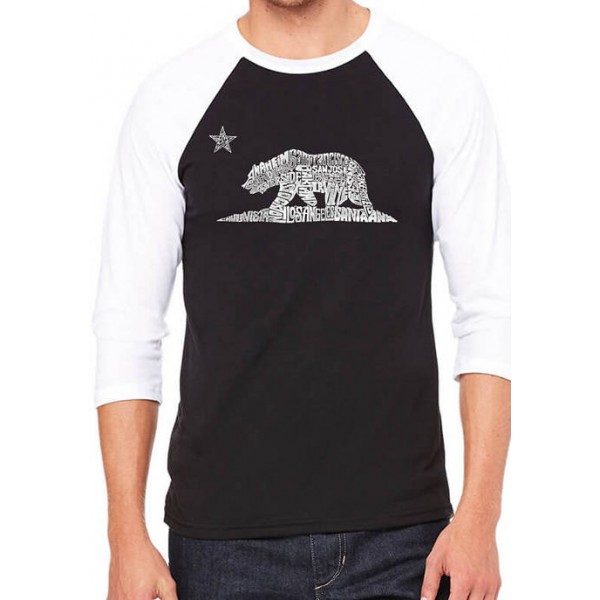 LA Pop Art Raglan Baseball Word Art Graphic T-Shirt - California Bear