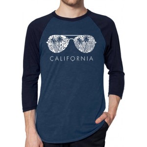 LA Pop Art Raglan Baseball Word Art Graphic T-Shirt - California Shades 