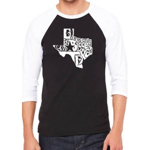 LA Pop Art Raglan Baseball Word Art Graphic T-Shirt - Everything is Bigger in Texas 