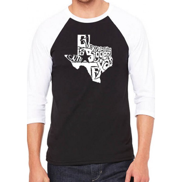 LA Pop Art Raglan Baseball Word Art Graphic T-Shirt - Everything is Bigger in Texas