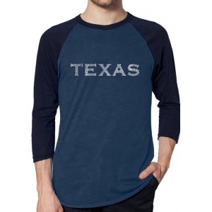 LA Pop Art Raglan Baseball Word Art Graphic T-Shirt - The Great Cities of Texas 