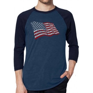 LA Pop Art Raglan Baseball Word Art T-Shirt - American Wars Tribute Flag 