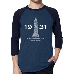 LA Pop Art Raglan Baseball Word Art T-Shirt - Empire State Building 
