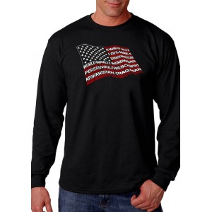 LA Pop Art Word Art Long Sleeve T-Shirt - American Wars Tribute Flag 