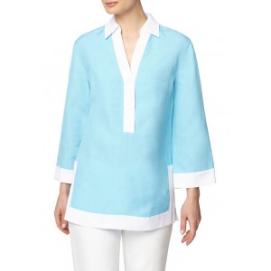 Anne Klein Women's Color Block Linen Tunic Blouse 