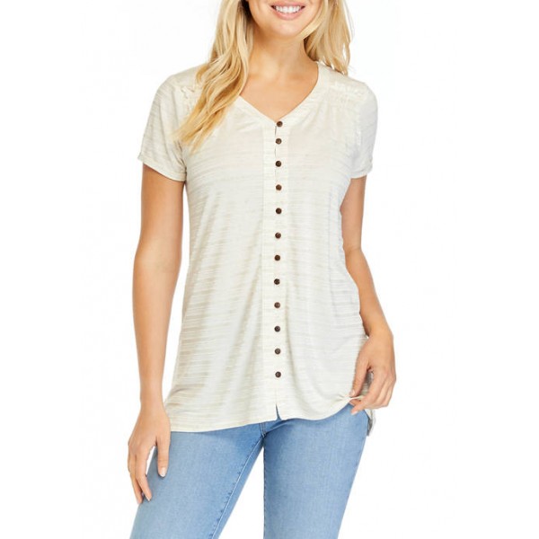 Cupio Women's Button Front High Low Blouse