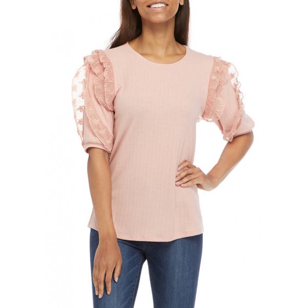 Cupio Women's Textured Knit Puff Sleeve Shirt