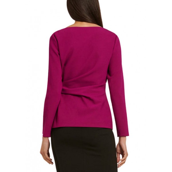 Donna Karan Women's Long Sleeve Ruched Side Tie Top