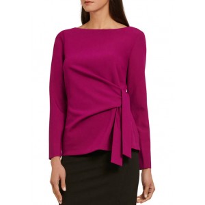 Donna Karan Women's Long Sleeve Ruched Side Tie Top 