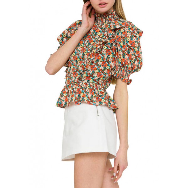 ENGLISH FACTORY Floral Ruffle Detailed Woven Top