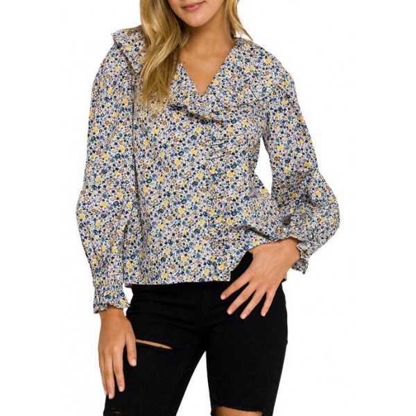 ENGLISH FACTORY Women's Floral Print Long Sleeve Blouse