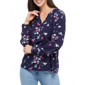 Kim Rogers® Women's Long Sleeve Button Printed Popover Top 