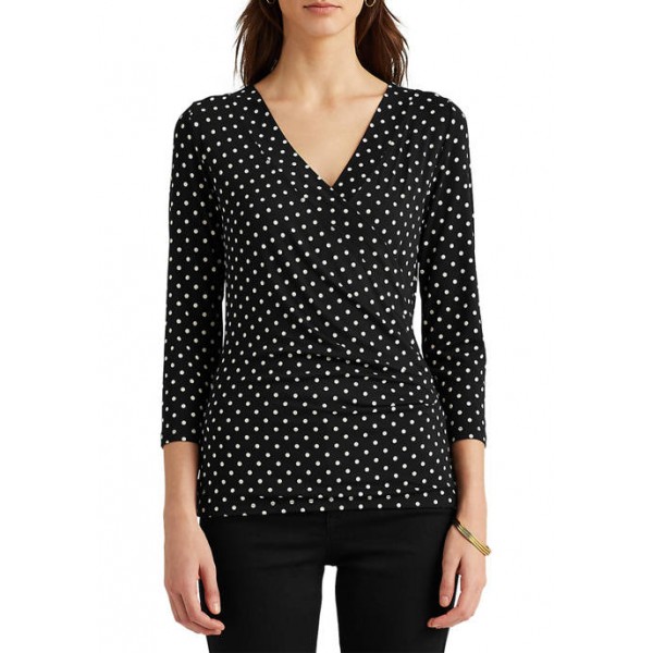 Lauren Ralph Lauren Polka-Dot Wrap-Style Jersey Top