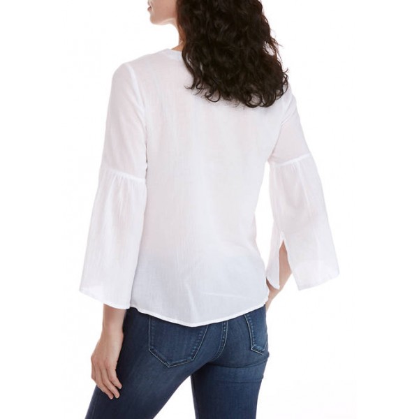 New Directions® Women's 3/4 Sleeve Embroidered Woven Top