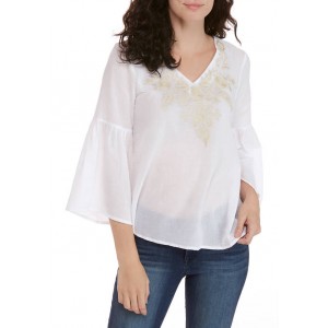 New Directions® Women's 3/4 Sleeve Embroidered Woven Top 
