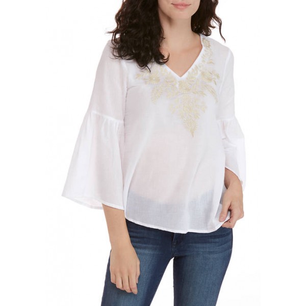 New Directions® Women's 3/4 Sleeve Embroidered Woven Top