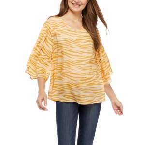 New Directions® Women's 3/4 Sleeve V-Neck Linen Peasant Top 