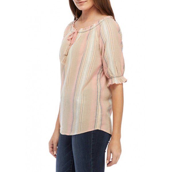 New Directions® Women's Embroidered Puff Sleeve Peasant Top