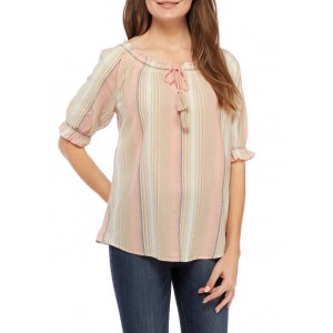New Directions® Women's Embroidered Puff Sleeve Peasant Top 