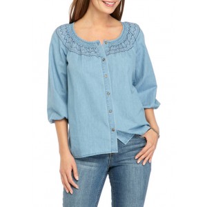New Directions® Women's Embroidered Smocked Peasant Top 