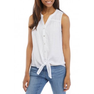 New Directions® Women's Sleeveless Button Down Tie Front Top 