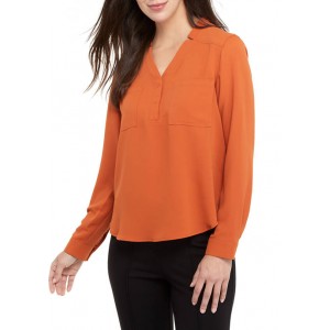 Nine West Women's Long Sleeve Blouse with Patch Pockets 