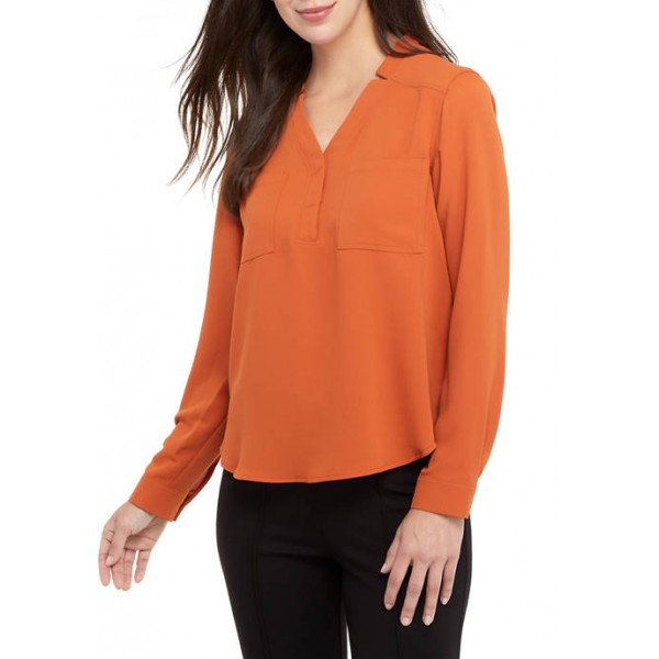 Nine West Women's Long Sleeve Blouse with Patch Pockets