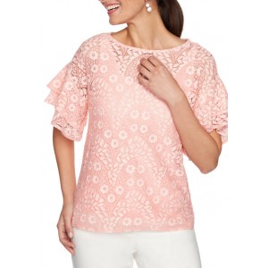 Ruby Rd Women's Lined Floral Stretch Lace Top 