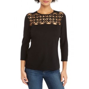 THE LIMITED 3/4 Sleeve Top with Lace Yoke 