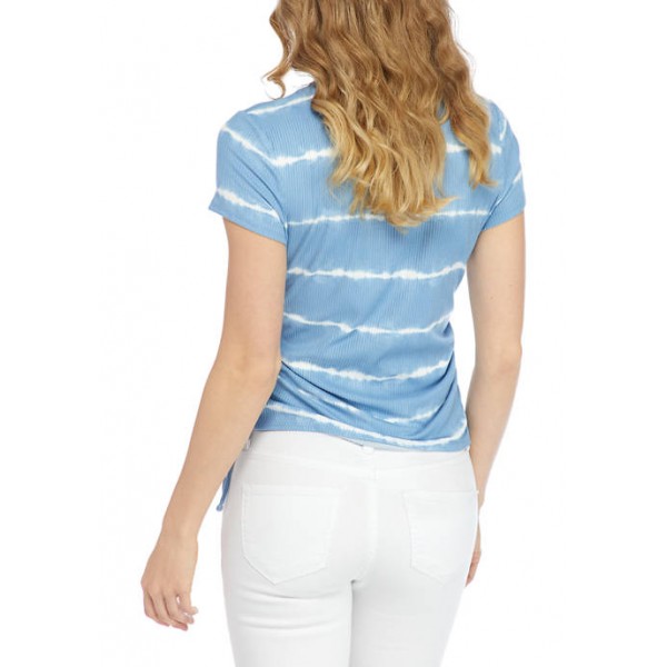 A. Byer Junior's Short Sleeve Printed Side Ruched Top