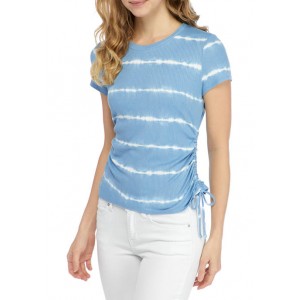 A. Byer Junior's Short Sleeve Printed Side Ruched Top 