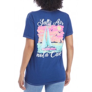 Benny & Belle Junior's Short Sleeve Salty Air Not A Care Sailboat Graphic T-Shirt 