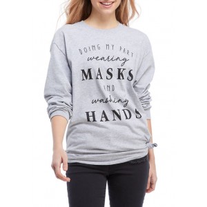 Cold Crush Junior's Long Sleeve Side Knot Masks & Washing Hands Graphic T-Shirt 
