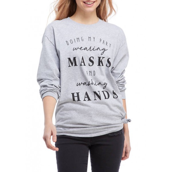 Cold Crush Junior's Long Sleeve Side Knot Masks & Washing Hands Graphic T-Shirt