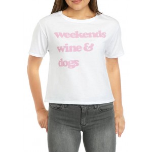 Cold Crush Junior's Skimmer Weekends, Wine, and Dogs Graphic T-Shirt 