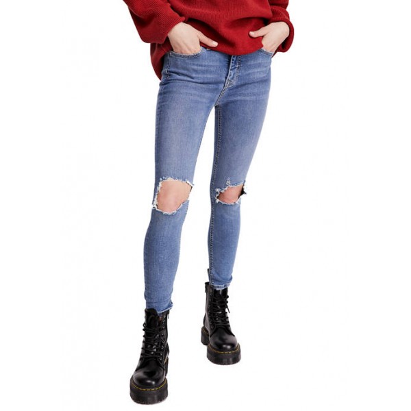 Free People High Rise Busted Knee Skinny Jeans