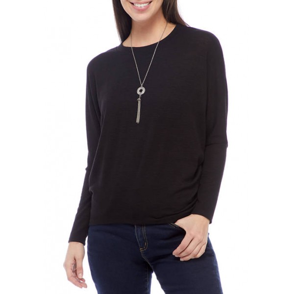 A. Byer Junior's Hacci Dolman Sleeve Top with Necklace