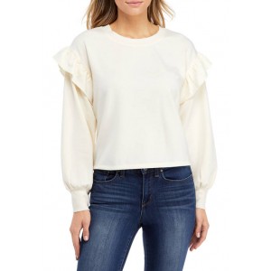 Almost Famous Junior's Ruffle Sleeve Cropped Pullover 