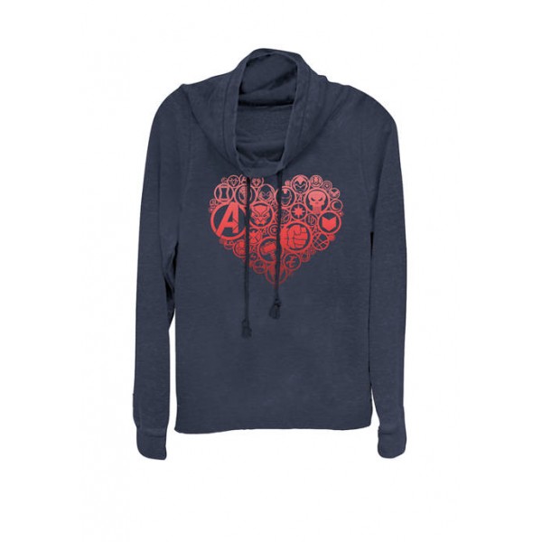 Marvel™ Valentine's Heart Icon Build-Up Fill Cowl Neck Graphic Pullover