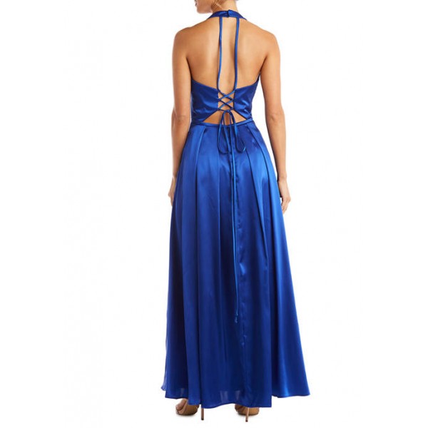 Morgan & Co. Women's Halter Charmeuse A Line Gown