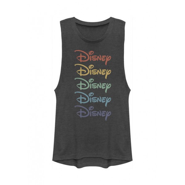 Disney Logo Junior's Licensed Disney Rainbow Stacked Tank Top