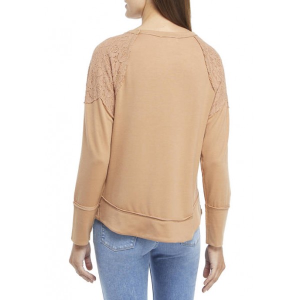 New Directions® Studio Women's Long Sleeve Lace Inset Top