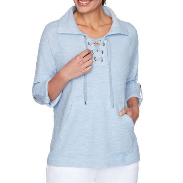 Ruby Rd Women's Sporty Solid Knit Lace Up Pullover