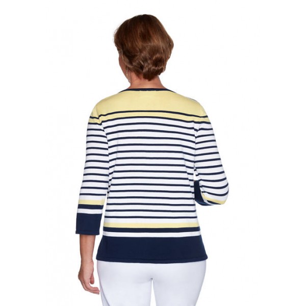Alfred Dunner Women's Lazy Daisy Engineered Stripe Sweater with Necklace