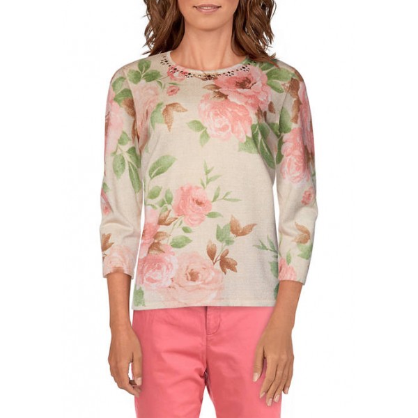 Alfred Dunner Women's Springtime in Paris Floral Sweater