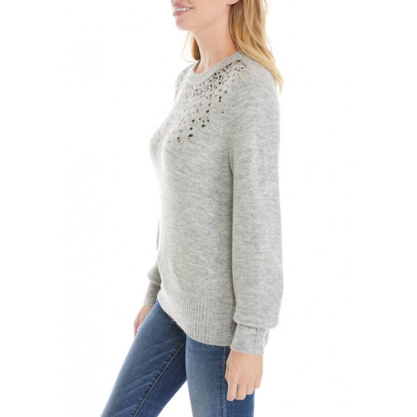 Crown & Ivy™ Women's Sequin Yoke Heathered Sweater