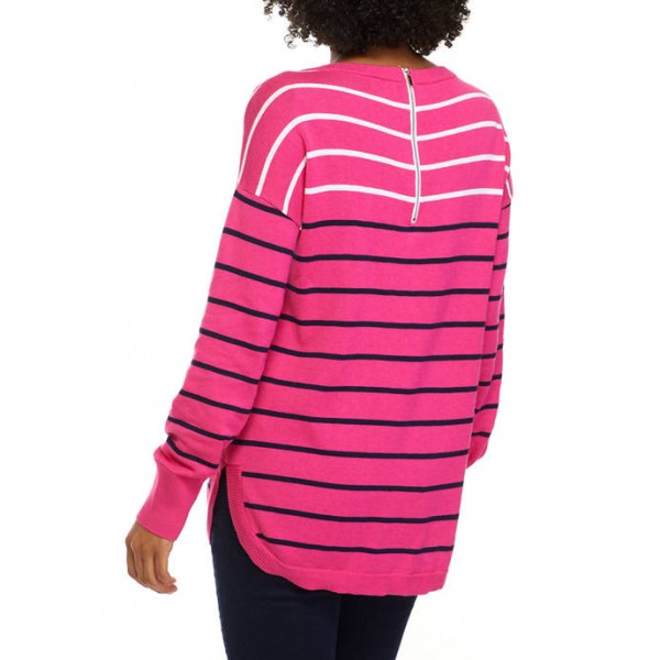 Crown & Ivy™ Women's Zip Back Stripe Sweater