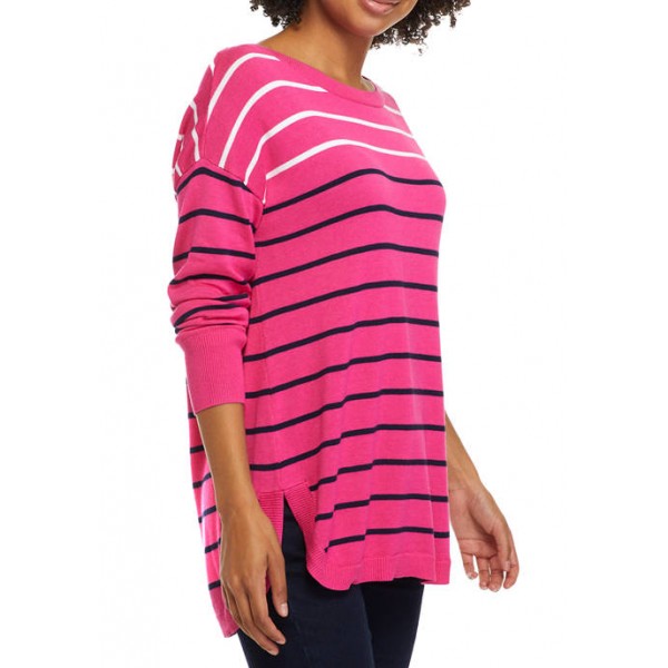 Crown & Ivy™ Women's Zip Back Stripe Sweater